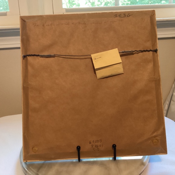 Vintage Cross stitch picture boy wooden barrel flag friendship green frame gold - Picture 6 of 8